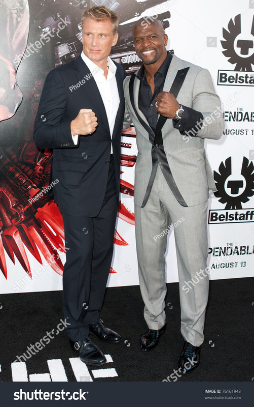 stock photo hollywood ca aug dolph lundgren l and terry crews r arrive at the expendables los 761619