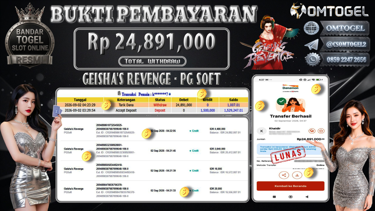 OMTOGEL JACKPOT PG SOFT GEISHA S REVENGE  Rp.24,891,000,- DIBAYAR LUNAS 