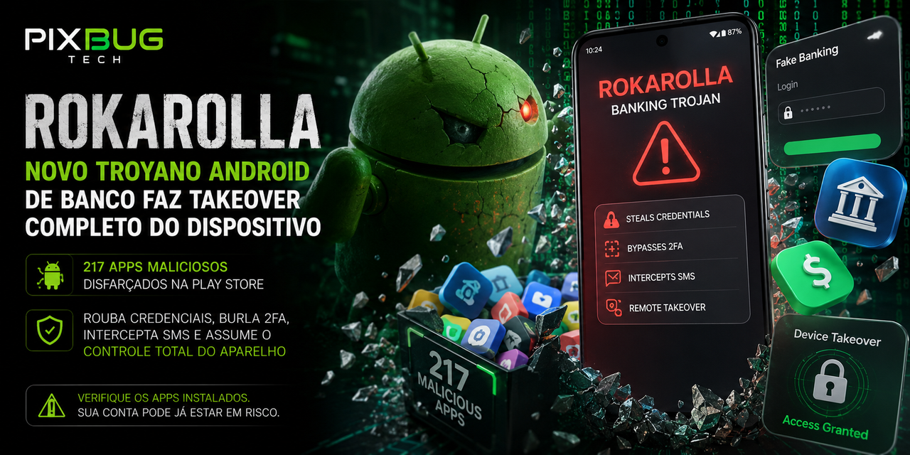 Rokarolla: novo trojan Android mira 217 apps bancários e transforma celular infectado em fantoche digital