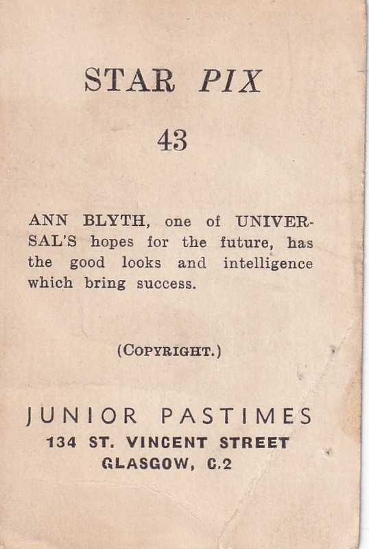 Star Pix No 43 Ann Blyth Junior Pastimes Back