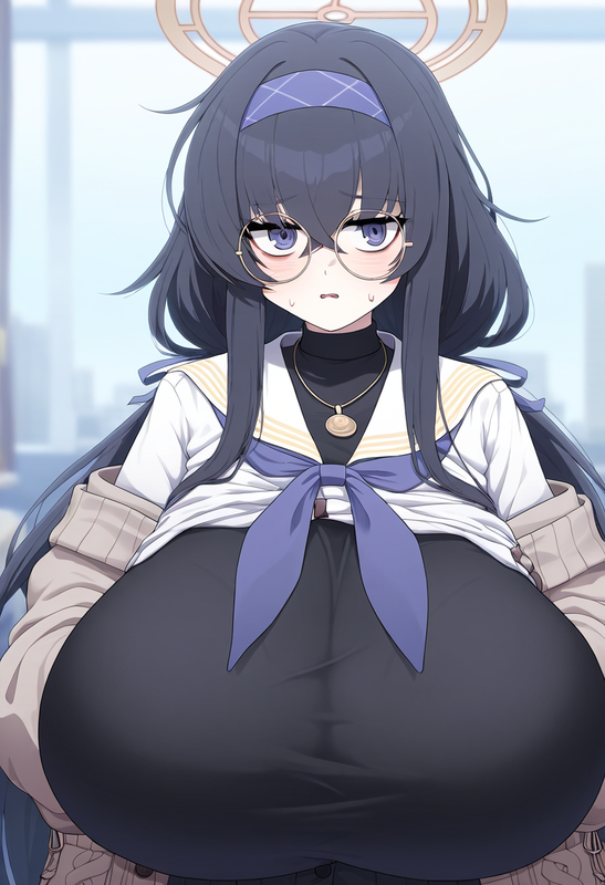 depth of field, 1girl, ui (blue archive), blue archive, {{{gigantic breasts}}},  s-2606742099