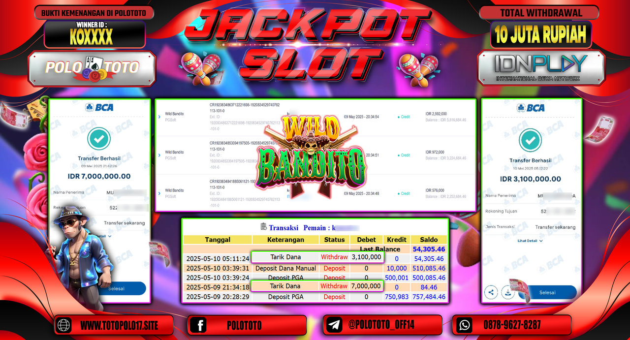 POLOTOTO JACKPOT SLOT WILD BANDITO Rp.10.100.000,-