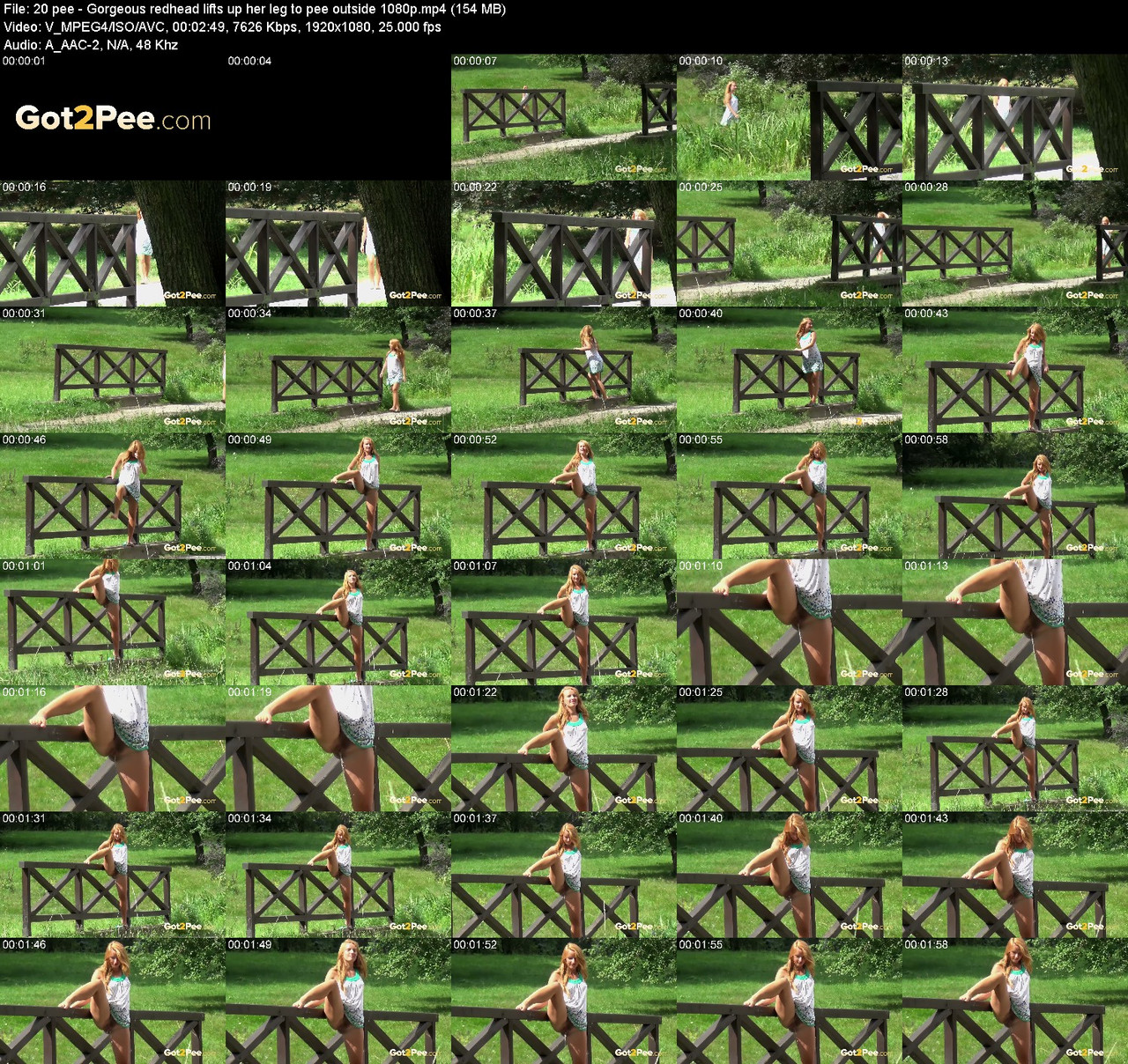 20 pee Gorgeous redhead lifts up her leg to pee outside 1080p