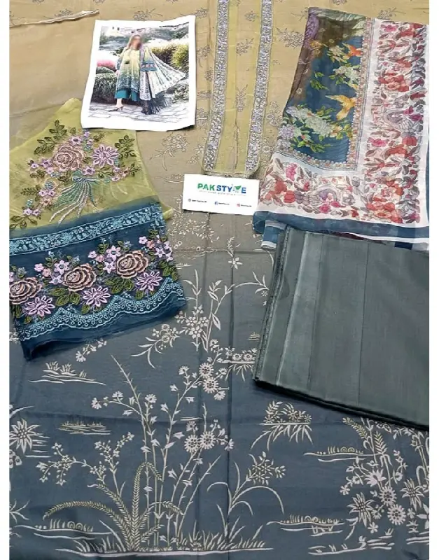 Elegant Embroidered Lawn Dress with Digital Print Silk Dupatta