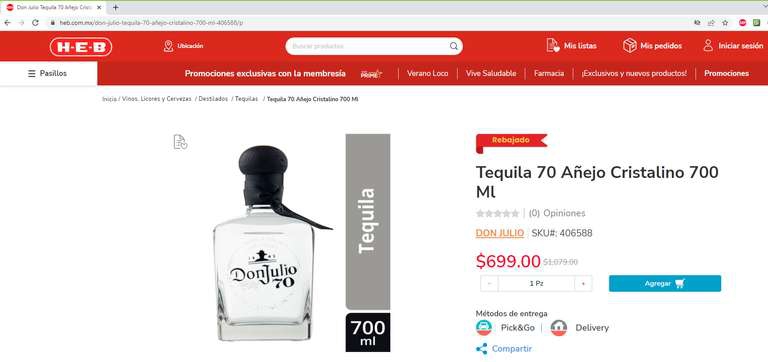 Tequila Don Julio 70 en HEB 
