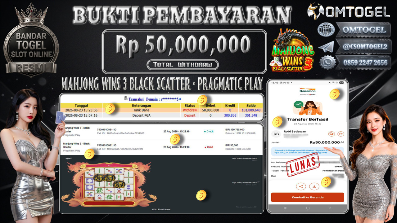 OMTOGEL JACKPOT PRAGMATIC PLAY MAHJONG WINS 3 BLACK SCATTER Rp,50,000,000,- DIBAYAR LUNAS