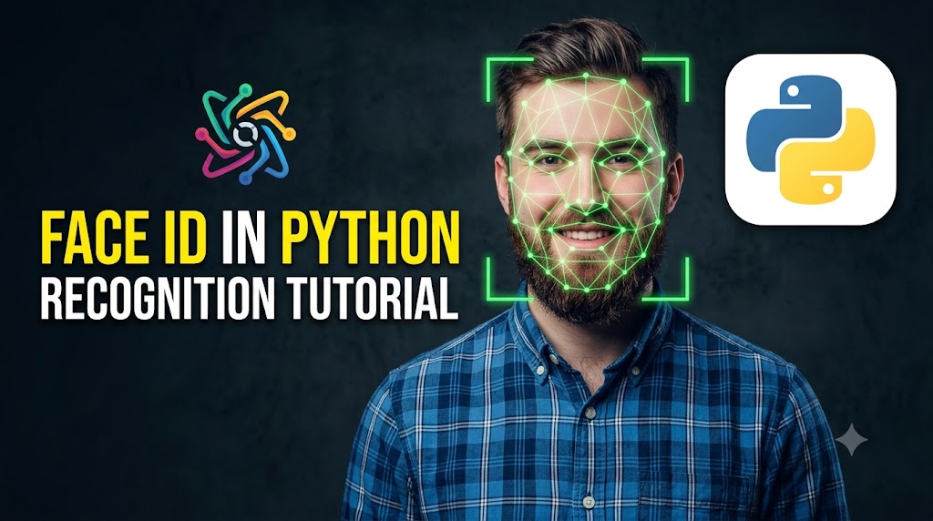 AI-generated example result for the youtube-thumbnail prompt: Face ID In Python Thumbnail – Facial Recognition Tutorial Design AI YouTube Thumbnail Prompt