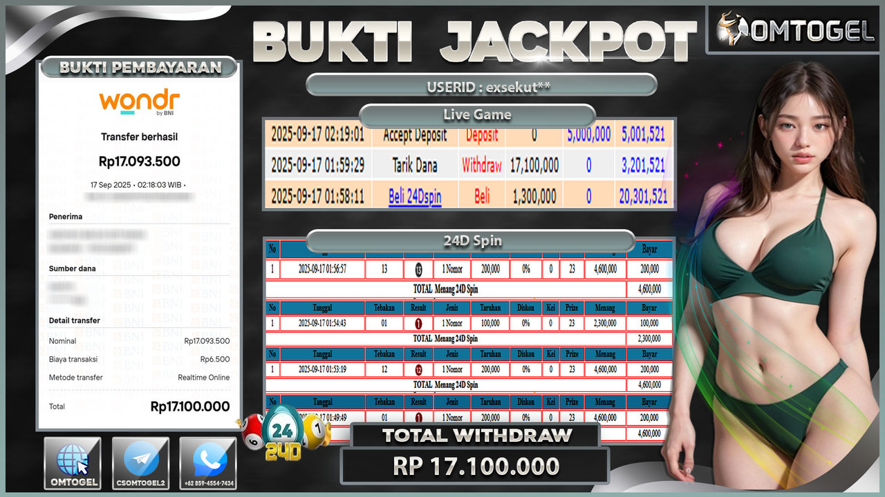 OMTOGEL JACKPOT LIVE GAMES 24D SPIN 17 JUTA DI BAYAR LUNAS ,-