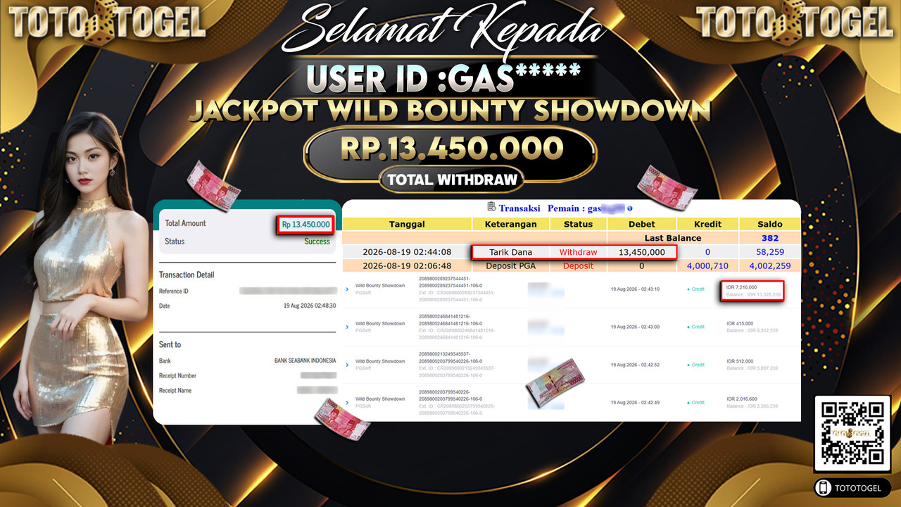 Bukti Pembayaran Jackpot Slot Wild Bounty Showdown ID:GAS*****LUNAS