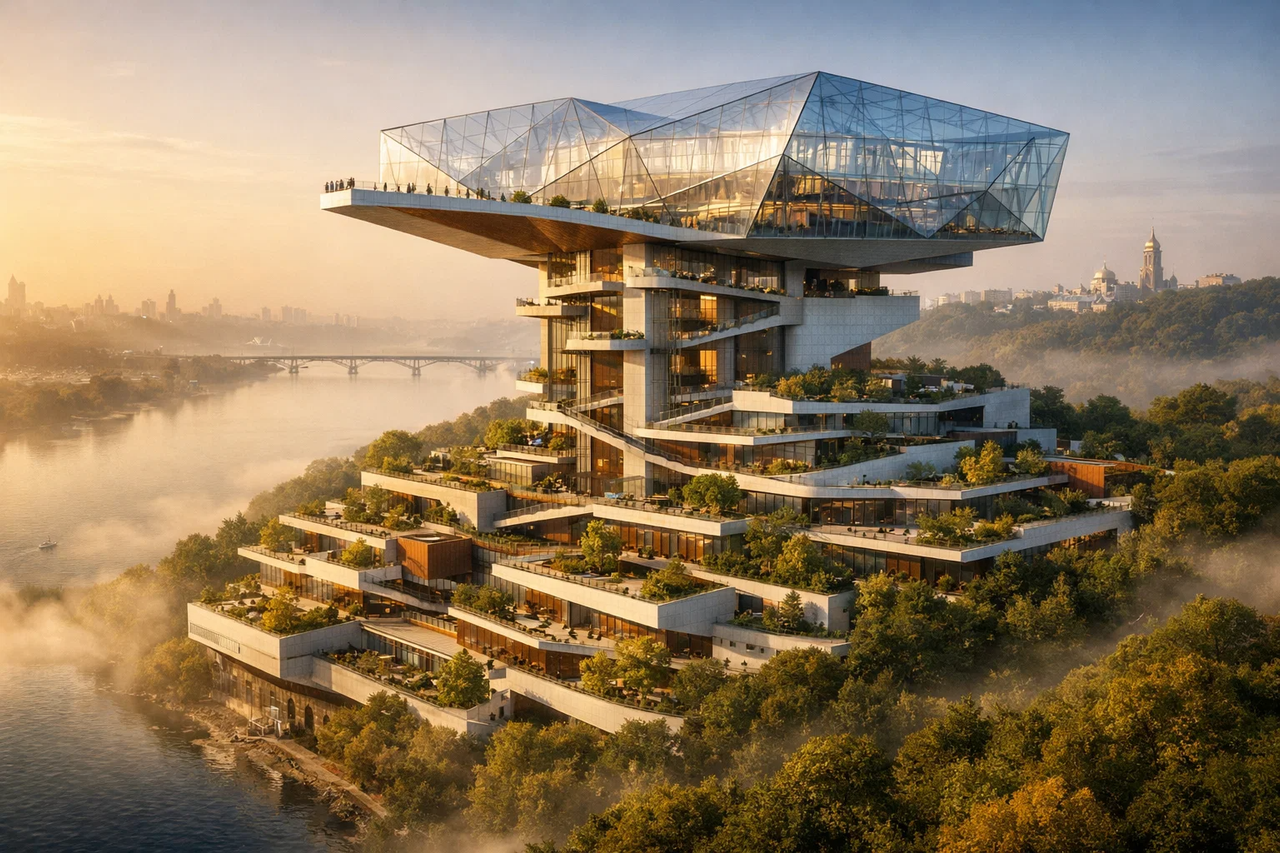 Conceptual volume study for urban integration.