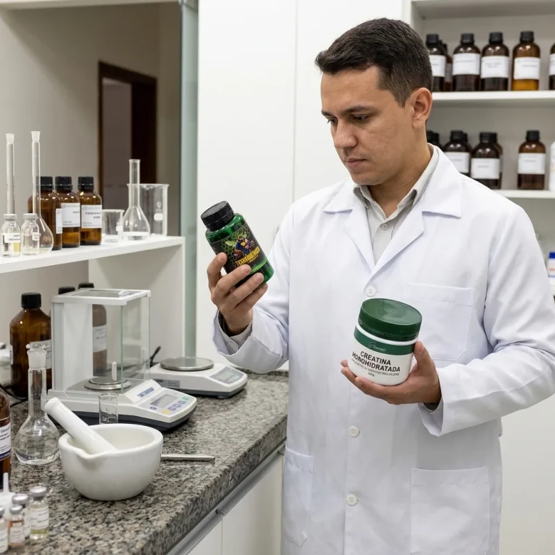 Farmac�utico da Genesis conferindo uma f�rmula manipulada