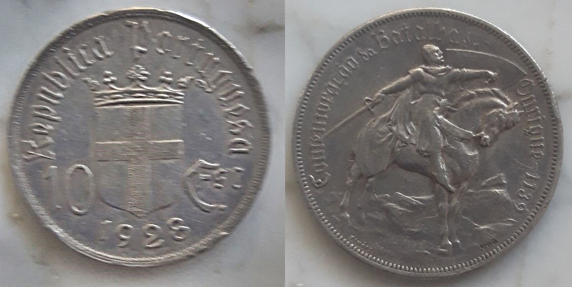 10 Escudos de Portugal. 1928 (Batalla de Ourique) 10e28