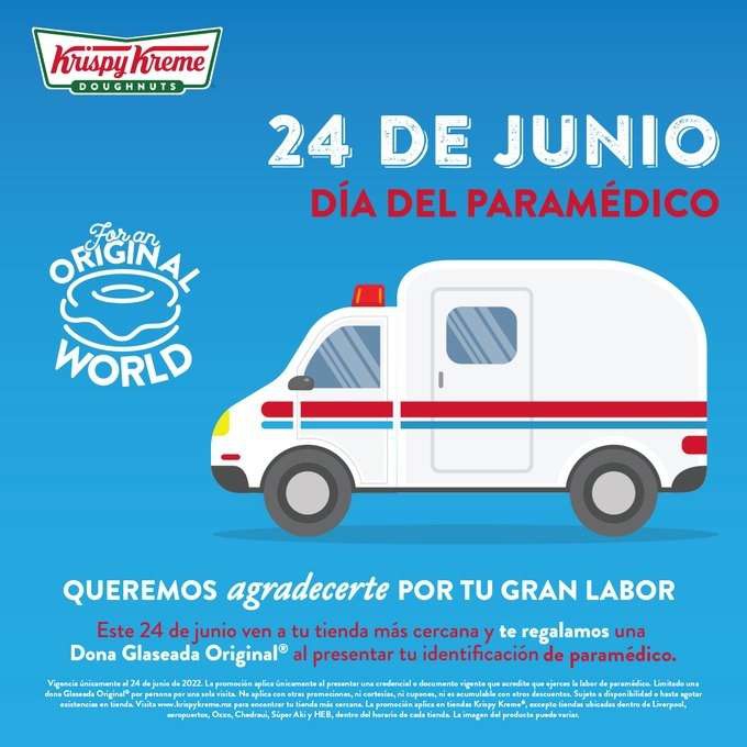 Krispy Kreme: GRATIS Dona Glasea Original a Paramédicos (24 de junio) 
