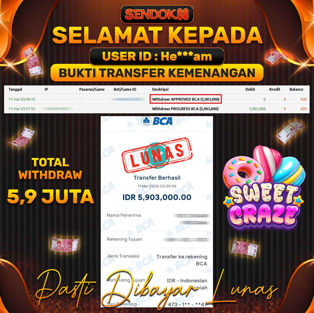 SENDOK88 JEPE! SWEET CRAZE Rp 5.903.000,- LUNAS!