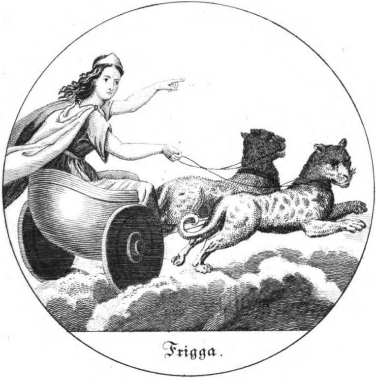 Drawing of Freyja with her cat carriage.