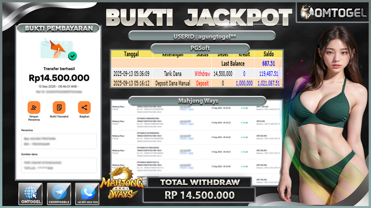 OMTOGEL JACKPOT PGSOFT MAHJONG WAYS 14 JUTA DI BAYAR LUNAS ,-