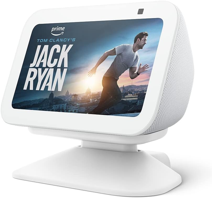 Suporte de mesa ajustável para Echo Show 5 - cor branca. Imagem: Amazon.