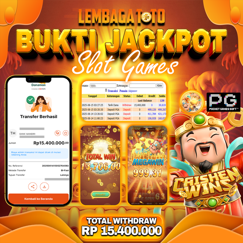 BUKTI JACKPOT 15 AGUSTUS LEMBAGATOTO CAISHEN WINS  Rp.15.400.000,- LUNAS