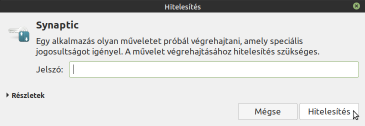 Az indítás után add meg az admin jelszót (általában megegyezik a felhasználói jelszóval), majd nyomd meg az Hitelesítés elemet!