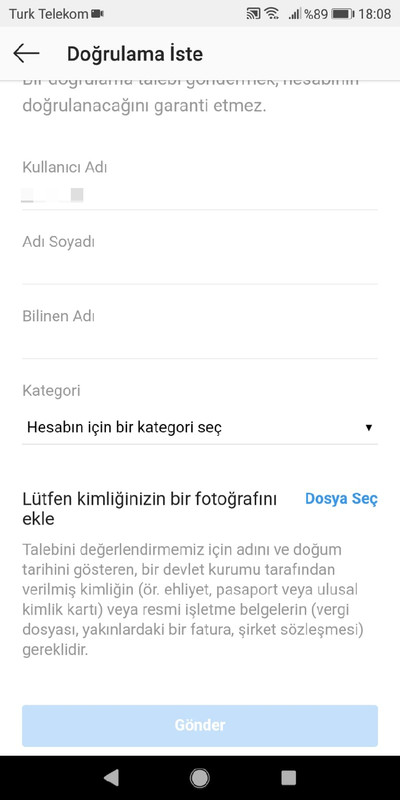 instagram doğrulama talebi android