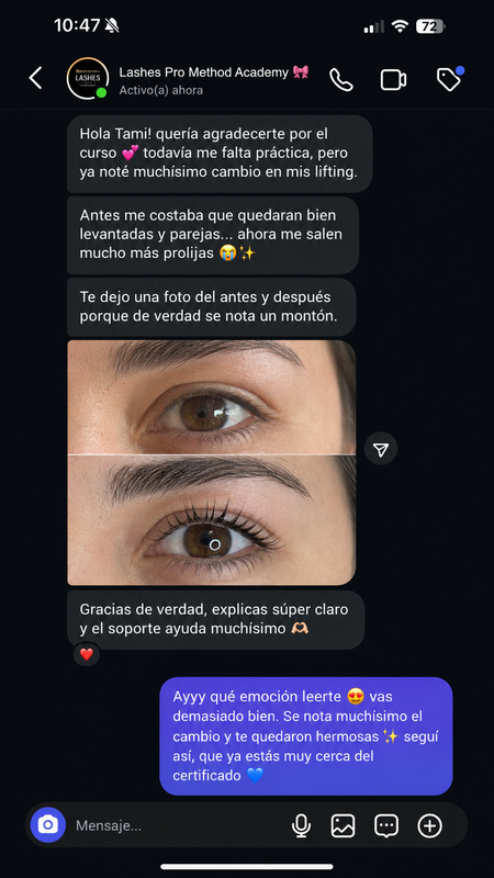 Mensaje de una alumna sobre su avance en el método