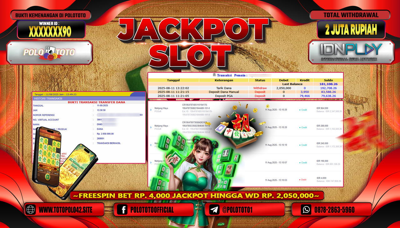 POLOTOTO JACKPOT SLOT MAHJONG WAYS Rp.2.000.000,-LUNAS