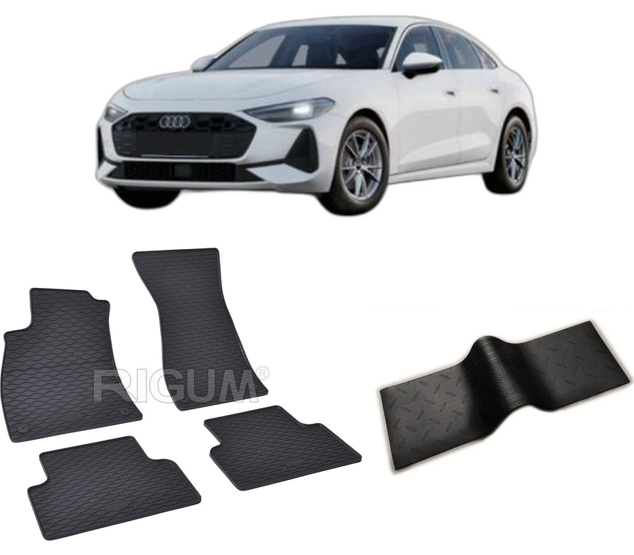 Set covorase auto AUDI A5 III MHEV din 2025-PREZENT, cu covoras tunel median, CAROSERIE SEDAN, Presuri cauciuc 100%, compatibil cu autoturismul AUDI A5 III MHEV, Rigum