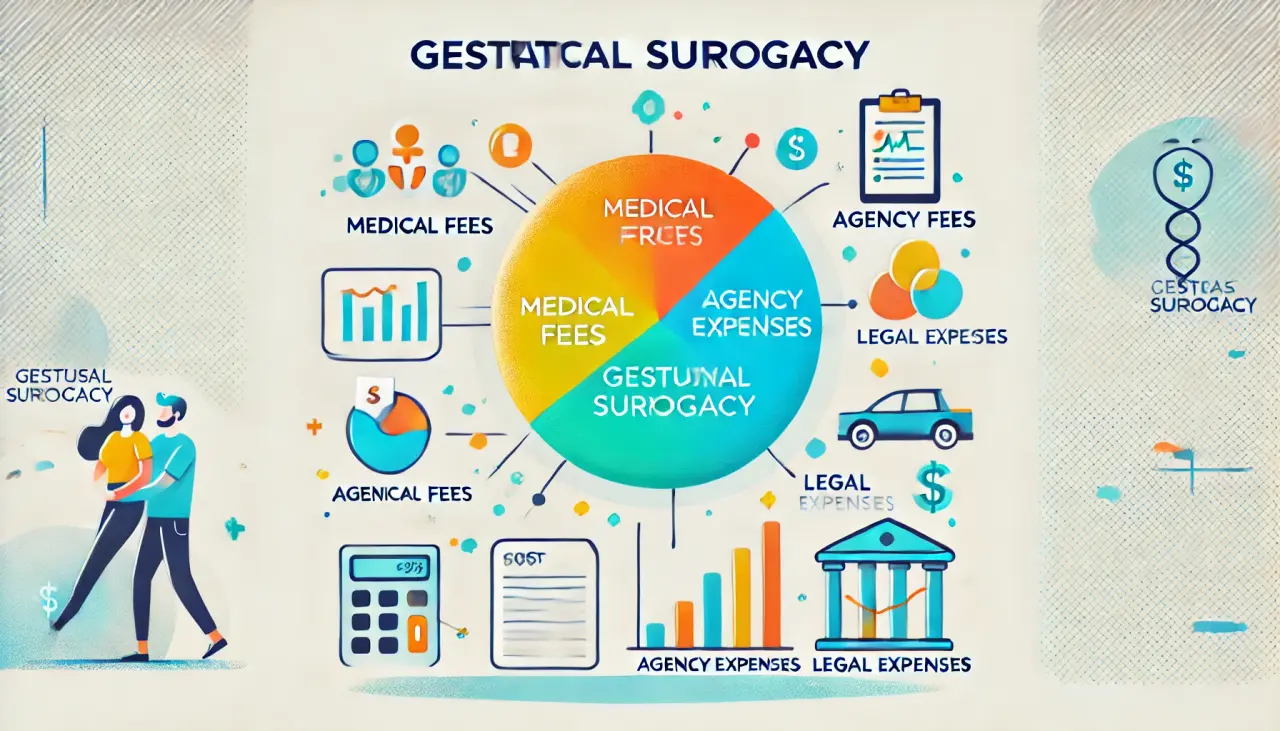 Illustration showing a cost breakdown for gestational surrogacy, displayed on a chart, symbolizing the financial journey toward parenthood.