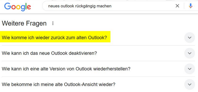 Google Suche zur neuen Outlook-App