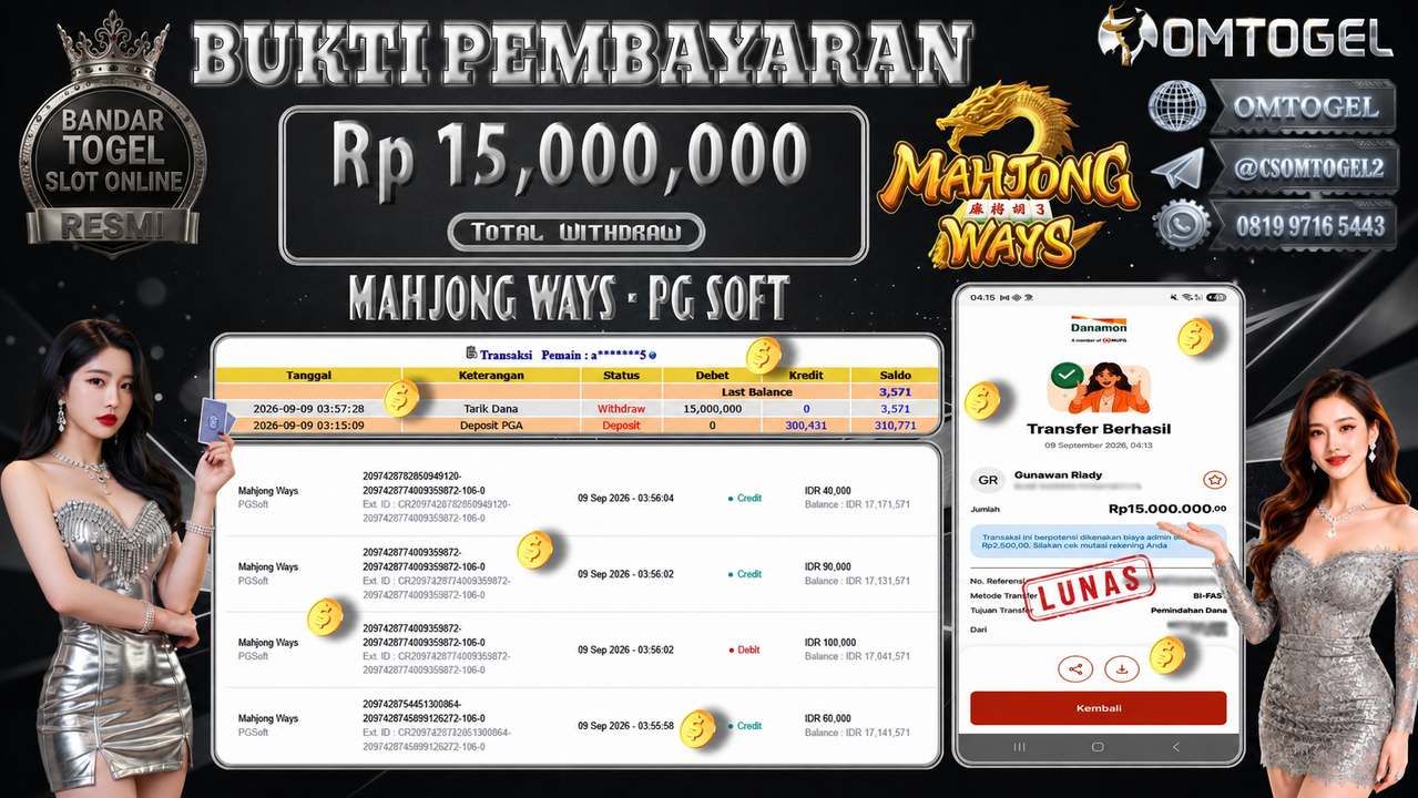 OMTOGEL JACKPOT PG SOFT MAHJONG WAYS Rp.15,000,000,- DIBAYAR LUNAS