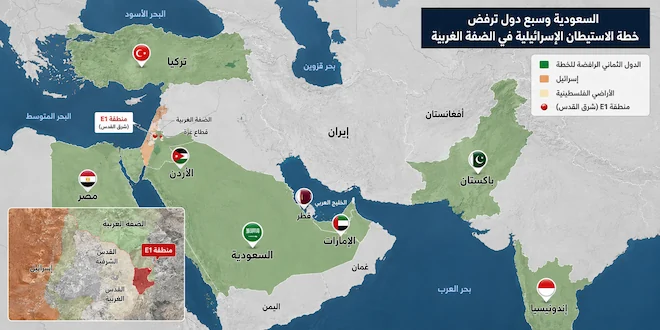 صورة توضيحية لخريطة الشرق الأوسط تظهر الدول الثمان