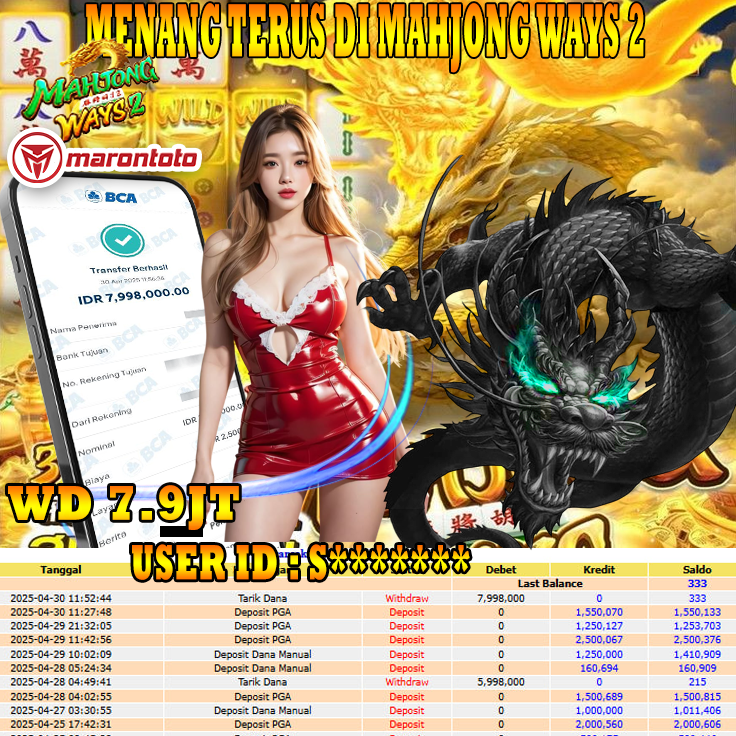 Bukti Kemenangan Member Marontoto Sebesar 7,998,000 JuTa