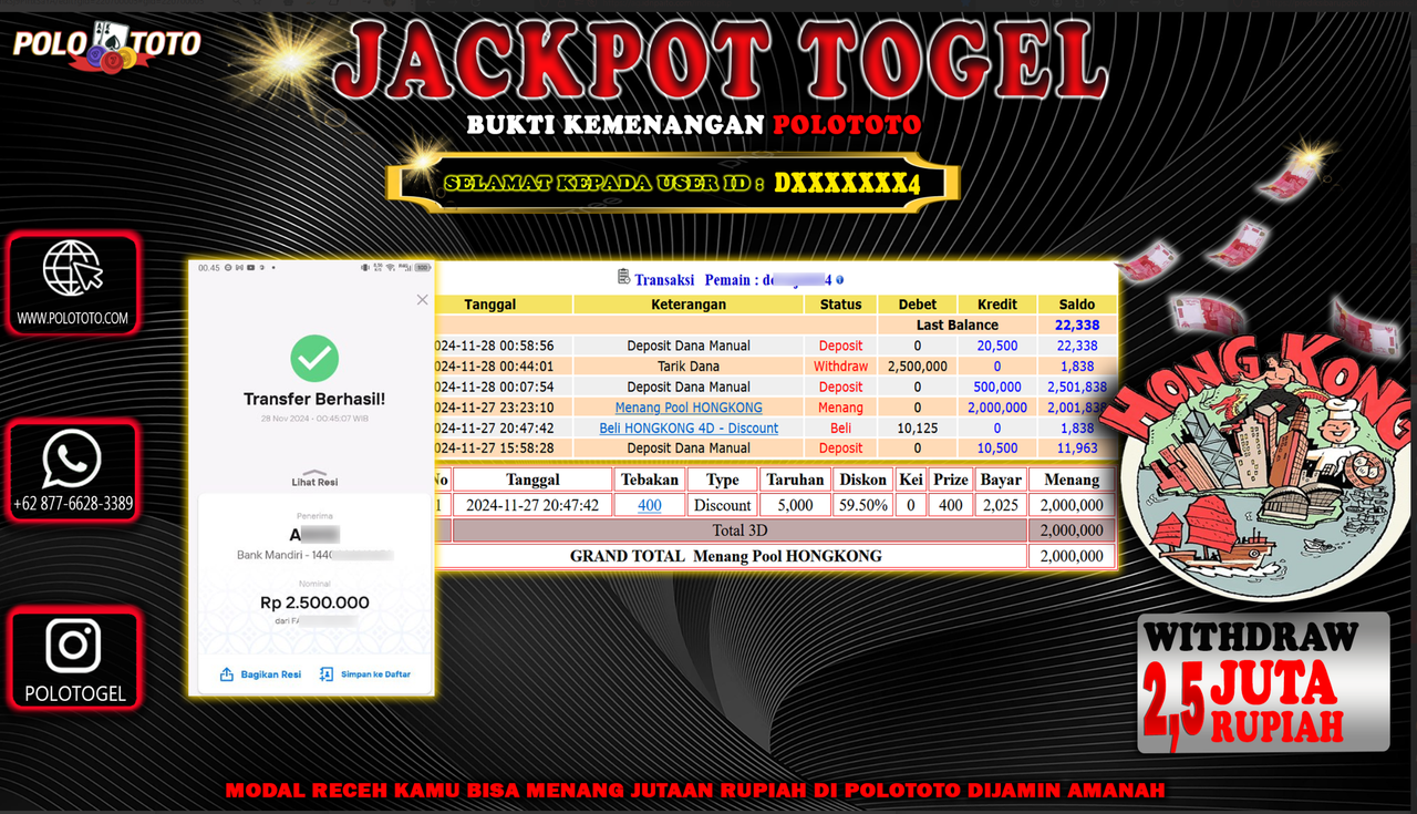 POLOTOTO JACKPOT TOGEL PASARAN HONGKONG Rp.2,500.000,-