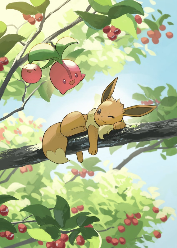 eevee-and-cherubi-pokemon-drawn-by-yamao