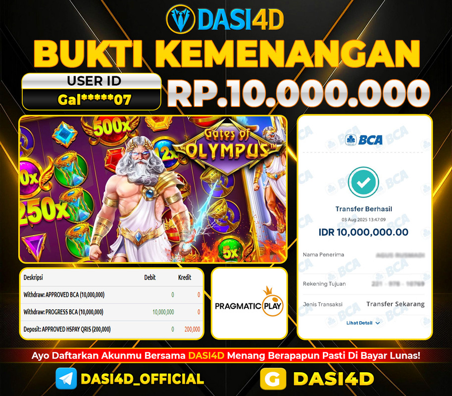 BUKTI KEMENANGAN 03 AGUSTUS DI GATES OF OLYMPUS WD  10.000.000