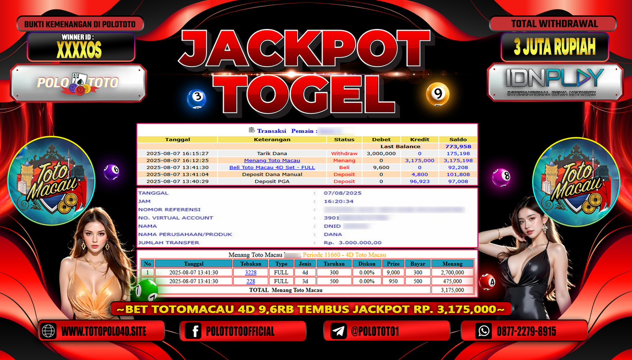 POLOTOTO JACKPOT TOGEL TOTO MACAU Rp.3.000.000,-LUNAS