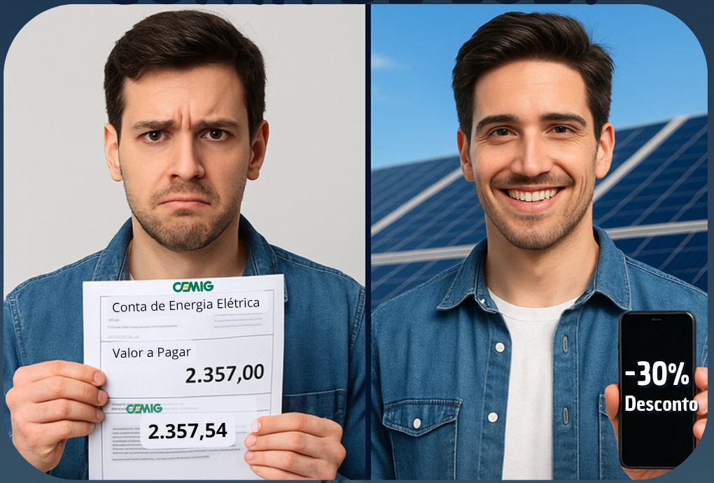Comparativo de conta de luz antes e depois da Solara