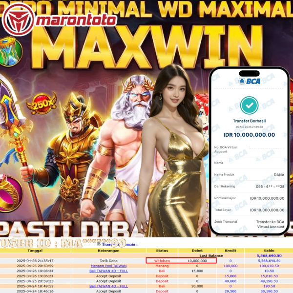 Bukti Kemenangan Member Marontoto Sebesar 10,000,000 JuTa