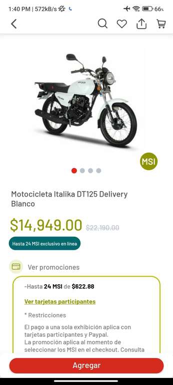Soriana: Motocicleta Italika DT125 Delivery Blanco 
