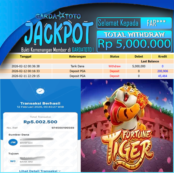 JACKPOT DI PERMAINAN SLOT PG SOFT Fortune Tiger WD Rp 5.000.000,- DIBAYAR LUNAS GARDATOTO MANTAP!
