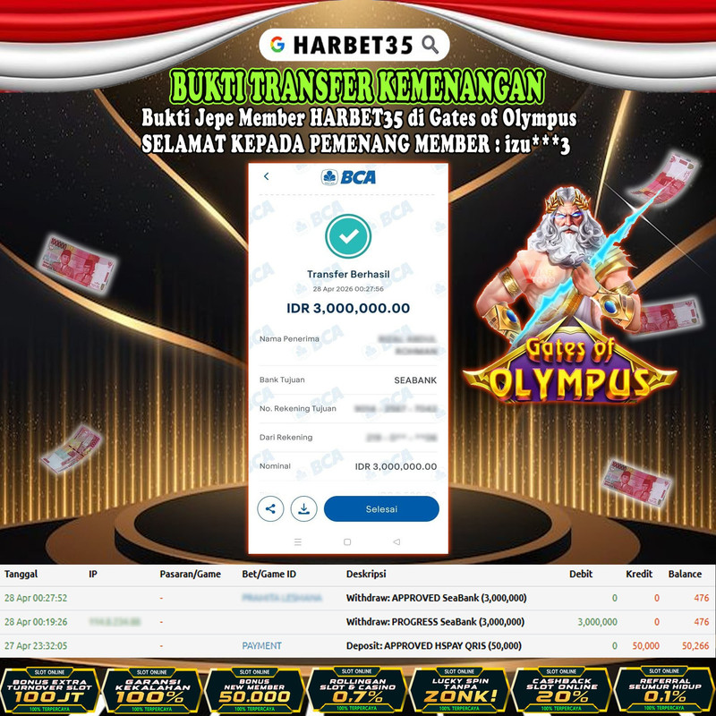 HARBET35 JEPE! Di Gates of Olympus Rp 3.000.000,- LUNAS!
