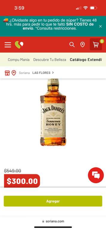 Soriana: Whisky Jack Daniels Tennessee Honey 700 ml 

