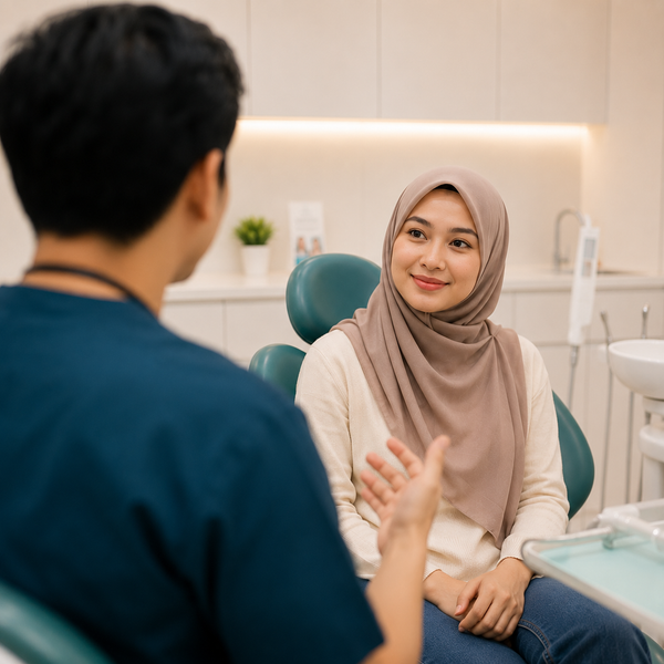 Dr. Hanif memberi konsultasi pemutihan gigi kepada pesakit di Awana Dental Clinic Bandar Seri Putra Bangi