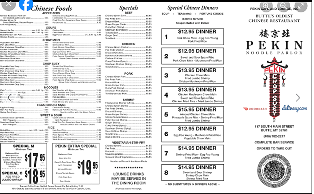Pekin Noodle Parlor Menu Butte MT