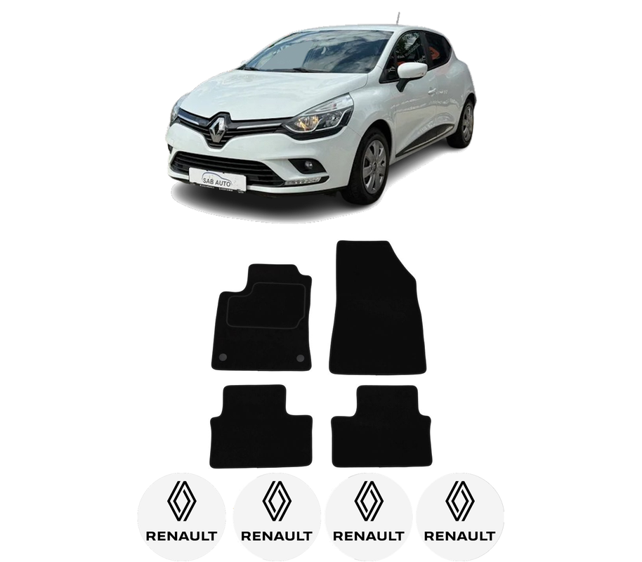 Set Covorase Presuri RENAULT CLIO V (B7_) din 2019-2020, Auto, Material Textil Mocheta, 4 Stickere auto cu RENAULT
