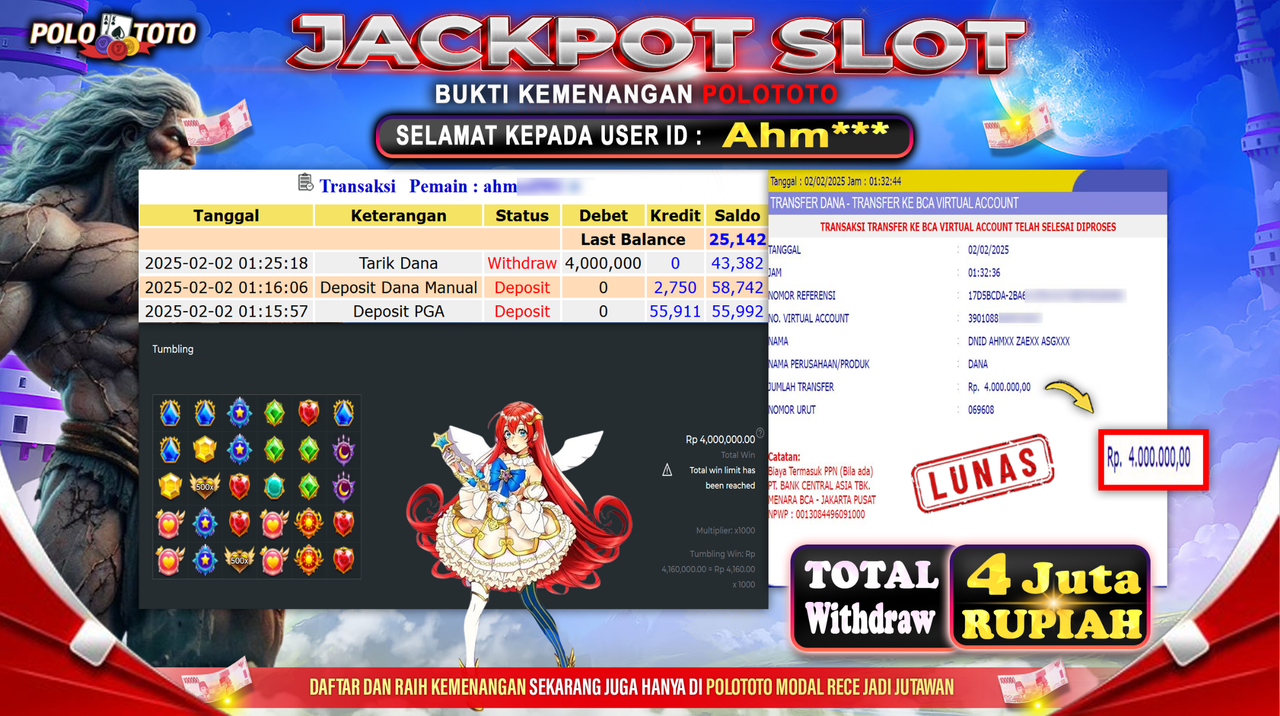 POLOTOTO JACKPOT SLOT STARLIGHT PRINCESS  Rp.4,000.000,-