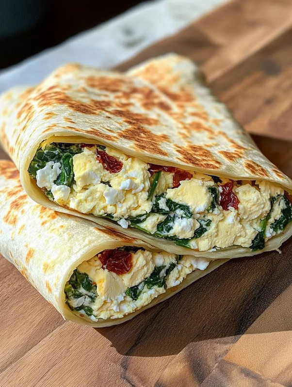 Omelette wrap with spinach and feta - high protein