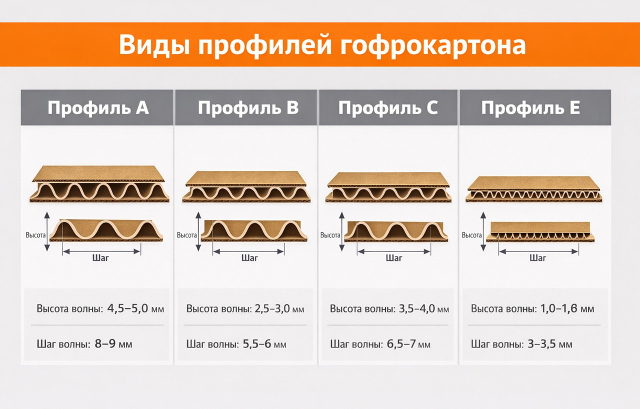 виды профилей гофрокартона