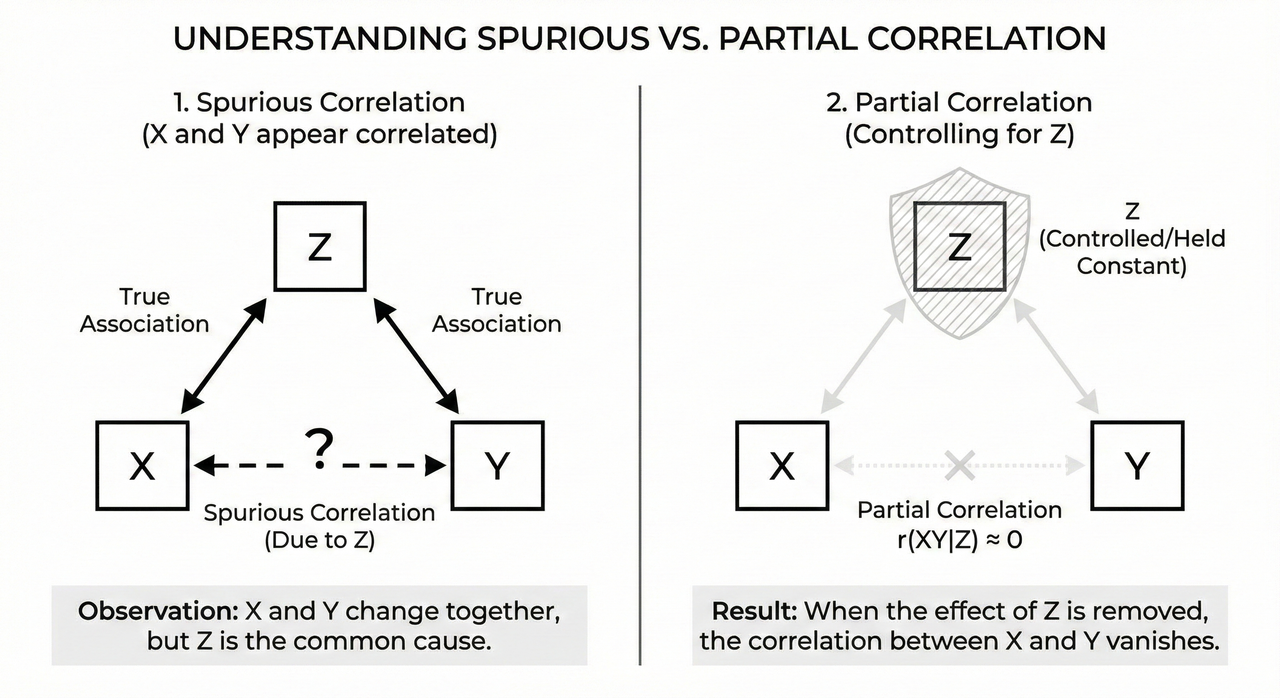 Spurious vs partial correlation