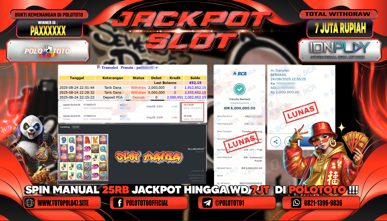 POLOTOTO JACKPOT SLOT LEGENDARY BUM BUM SM Rp.7.000.000,-